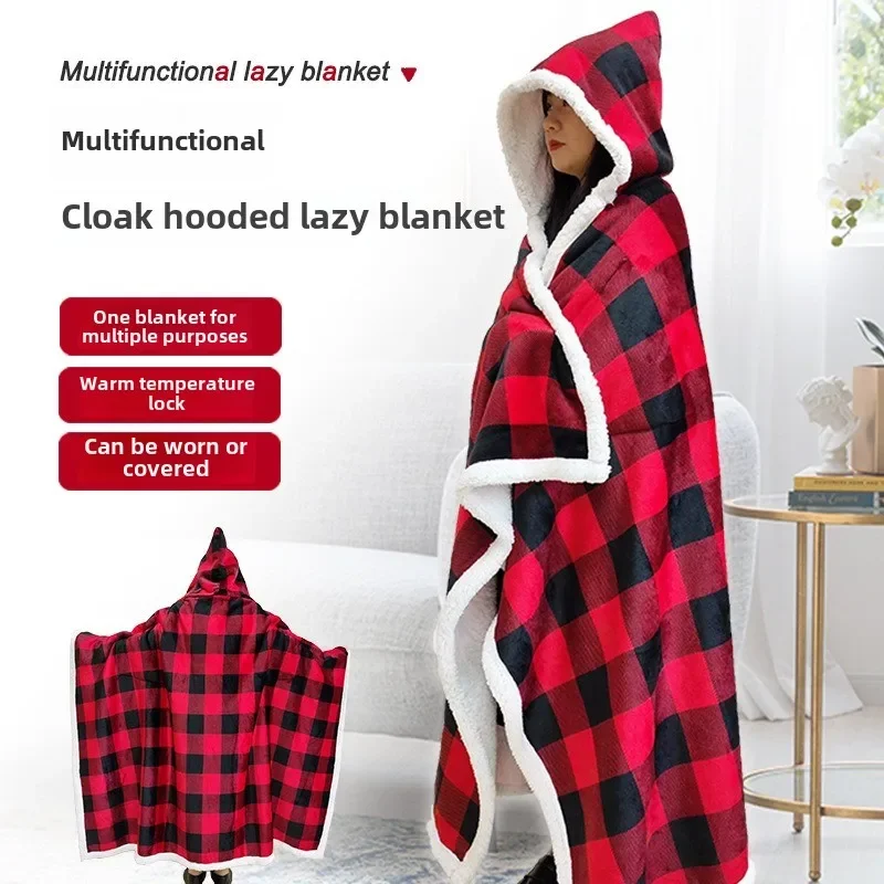 Double cape cape hooded double winter thickened thermal flannel lazy blanket