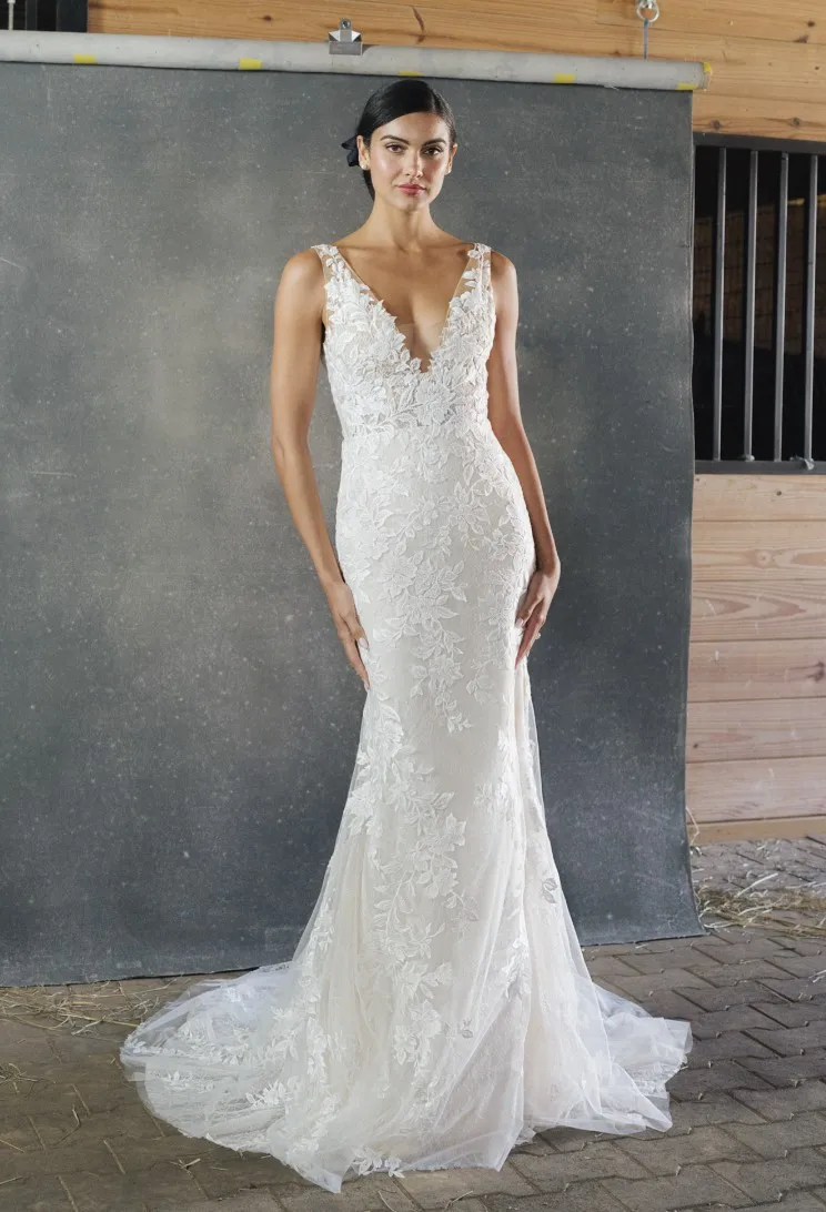 

Романтическое белое свадебное платье «рыбий хвост» по индивидуальному заказу, 2026, с глубоким v-образным вырезом, без рукавов, с открытой спиной, с вышивкой, кружевное украшение