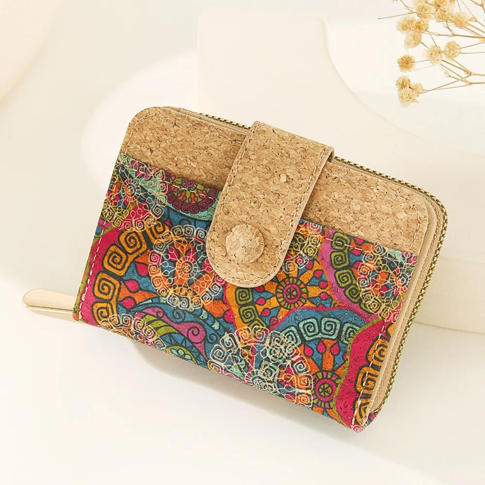 

Short Zipper Retro Printed Wallet Concealed Buckle Wood Grain Multi-card Slot Purse Portable Design Card Slot Card Holder