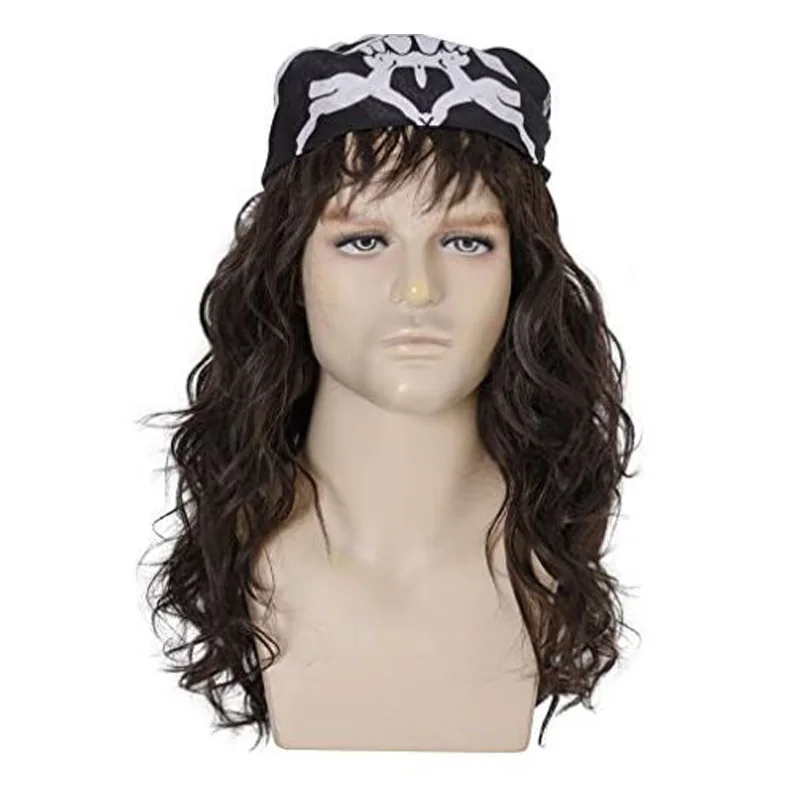 Men Brown Curly Wigs Role-Playing Synthetic Fiber High-Temperature Wig with Scarf Eddie Manson Exotic Cosplay Item Season 4
