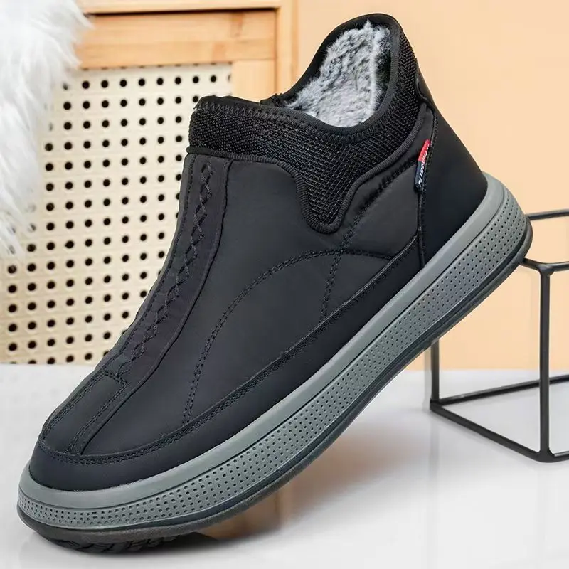 

Men Winter New Waterproof Ankle Snow Boots Thick Sole Non Slip Thicken Plush Warm zipper Casual Sports Shoe Elderly Cotton Shoe