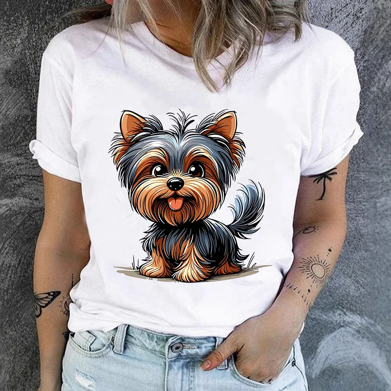 Cute Yorkshire Terrier Dog Graphic T Shirt Women Lovely Yorkie Puppy Print Short Sleeve Tee Gift For Dog Pet Lovers Casual Tops