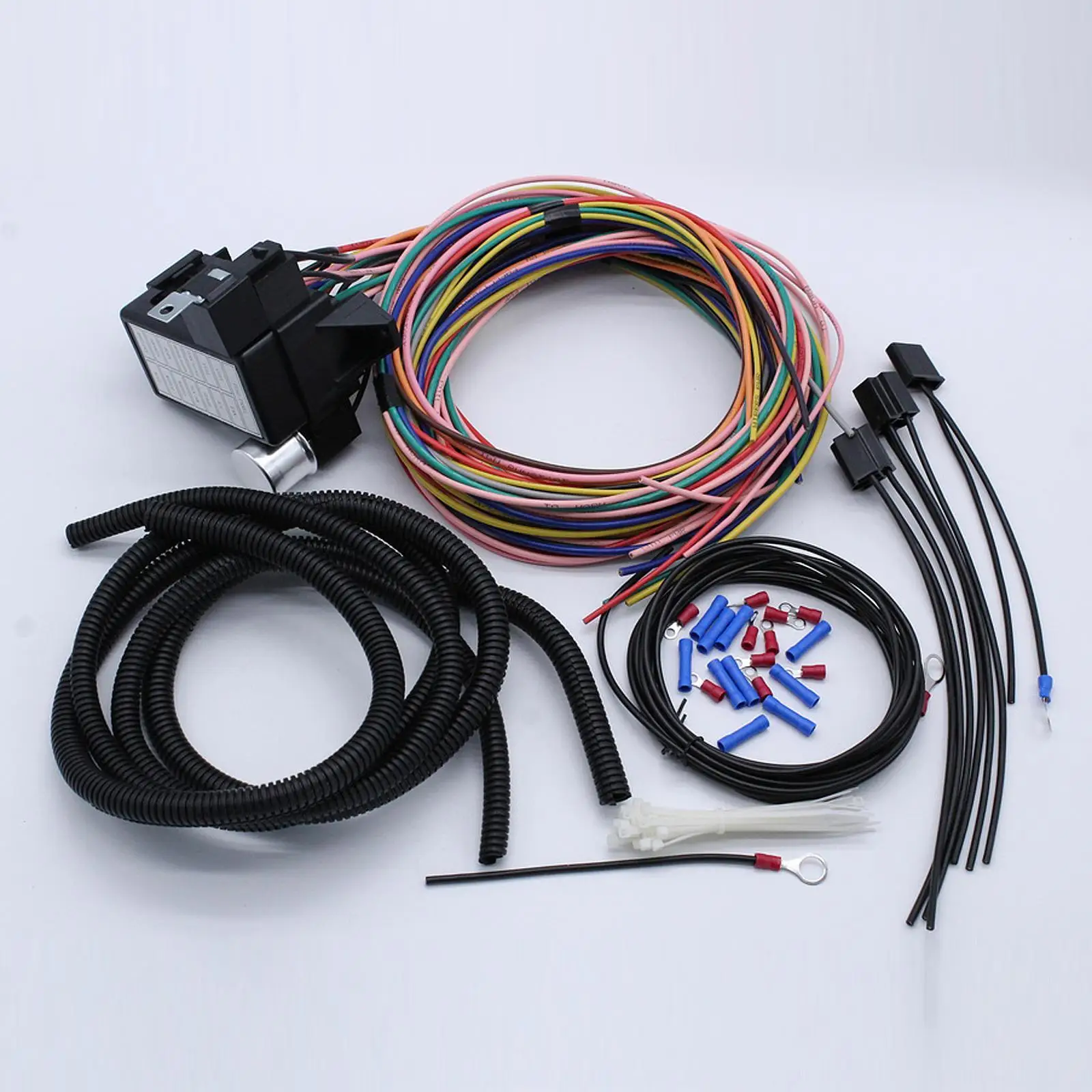 

14 Circuit Wiring Harness Kit 14 Fuses Blocks Repair Parts Easily Install for Automotive Replacement Generic Accessories