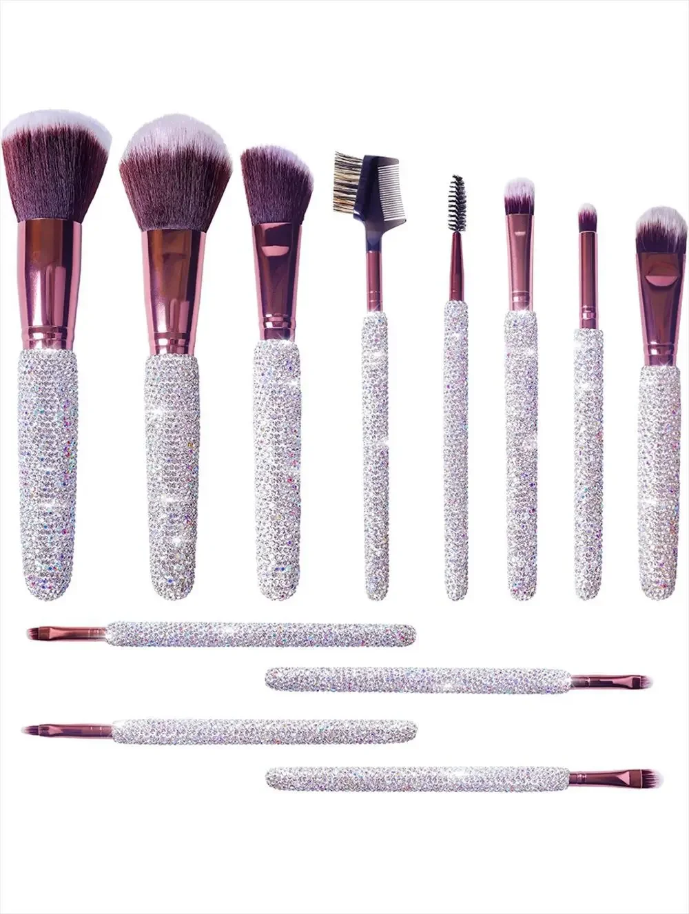 12Pcs/set Diamond-studded Makeup Brushes Gems Makeup Beauty Tools Full Diamond Loose Powder Foundation Concealer Brush Bling