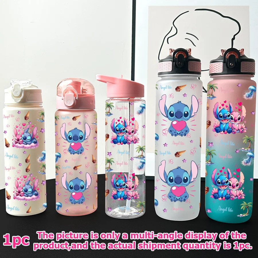 

1Pc Disney Stitch,Angel Printed 23-32oz Multi-plastic Water Bottle Portable Sports Water Cup Birthday Gift
