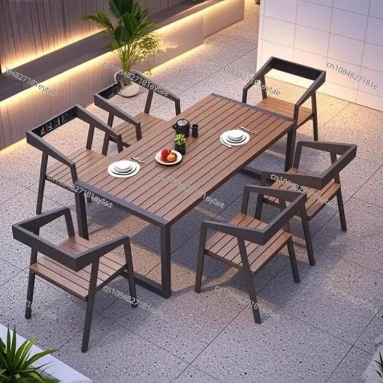 Extendable Garden Table Wood Outdoor Table and Chairs Places Dining Set Durable Outdoor Furniture Frame