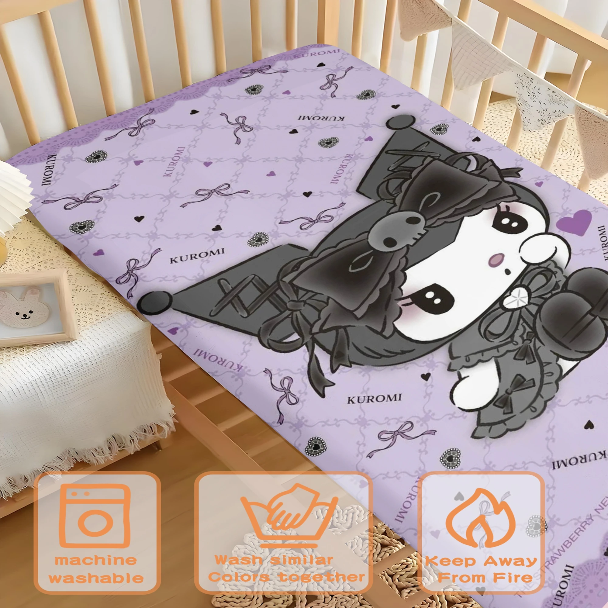 

Cartoon Cute Kuromi Baby Fitted Crib Sheet Children 100% Polyester Soft Mattress For Boys and Girls Cozy Mattress Cover