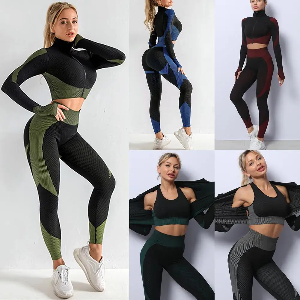 Female Sport Gym Wear Running Clothes Women Fitness Long Woman Sports Yoga Leggings Bra Yoga Pants Gym Sleeve Coat B3S9