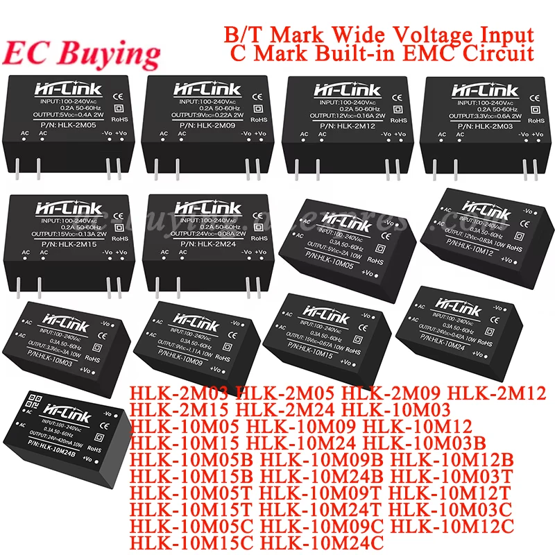 10W HLK-10M03 10M05 10M09 10M12 10M15 10M24 2M03 2M05 2M09 2W 220v to 3.3V/5V/9V/12V/15V/24V AC-DC Isolation Switch Power Module