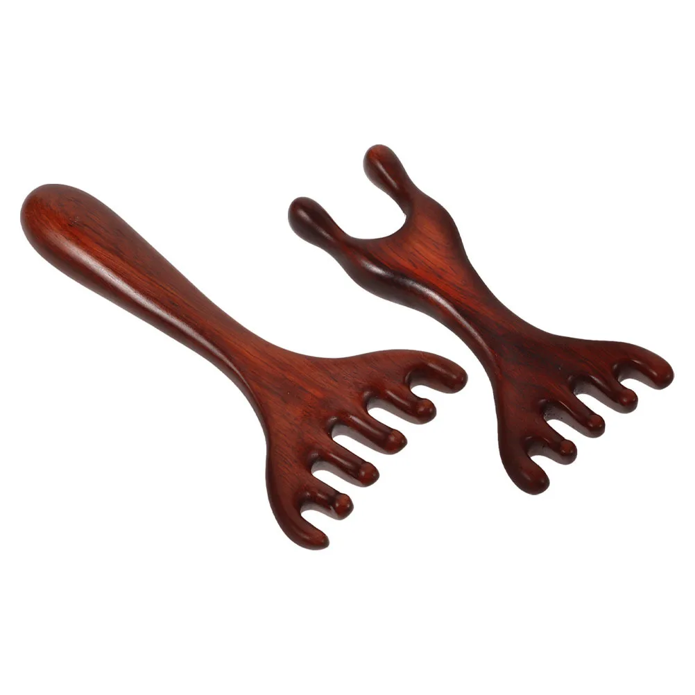 

2pcs Wooden Massage Tool: Natural Wood Head Massager For Scalp Care Deep Acupoint Relaxation Tension Relief Portable Wide Tooth