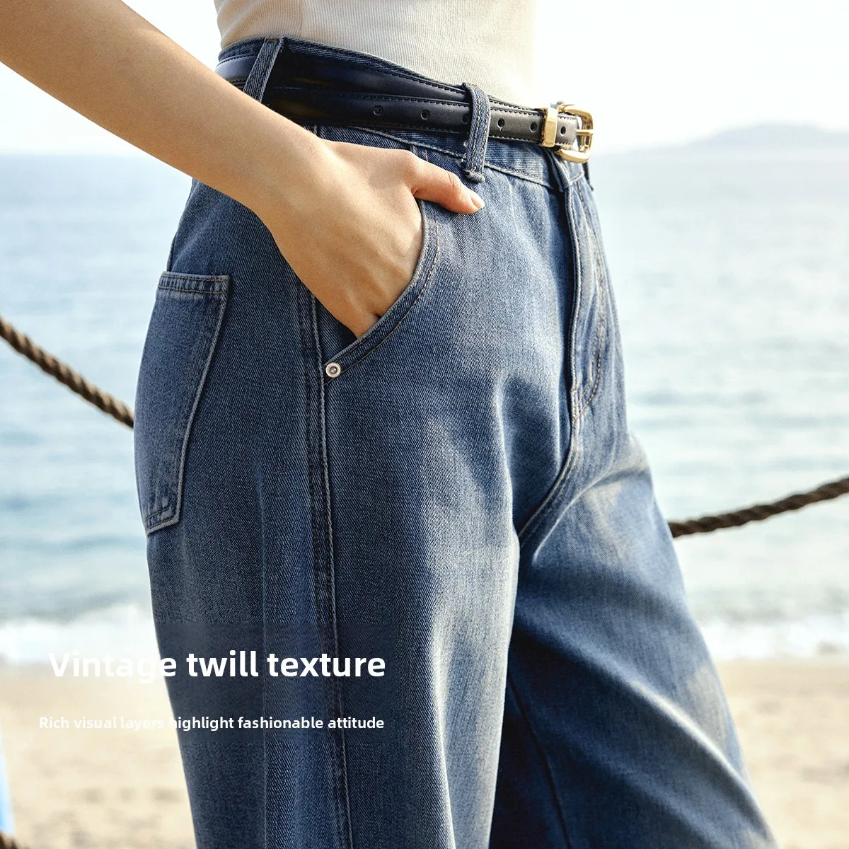 OLrain Women's Loose Wide Leg Floor Length Draped Jeans Cotton Denim Pants 2026 New Autumn Soft Casual Trousers O58CA002983