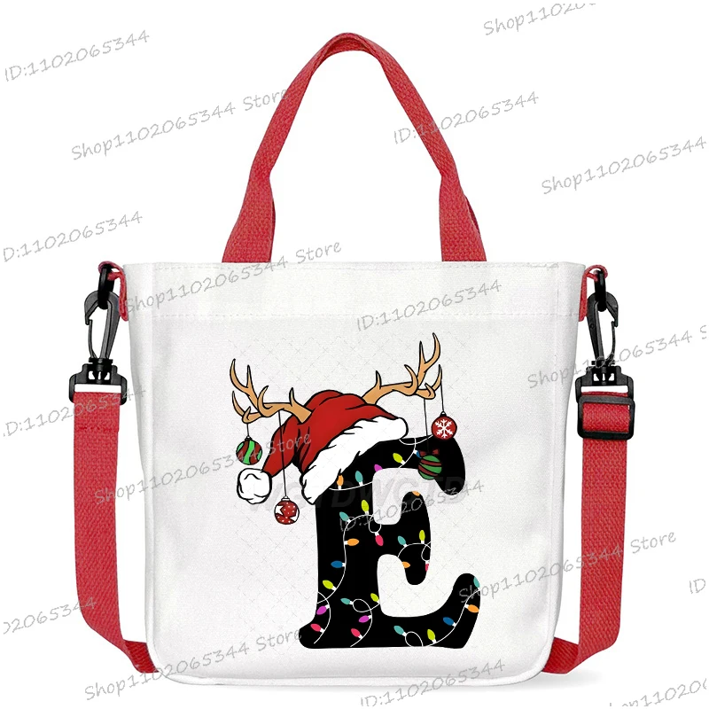 جديد عيد الميلاد رسالة A-Z حقيبة يد مضحك عيد ميلاد سعيد حقيبة كروسبودي للفتيات الفتيان موضة النساء الرجال قماش حقائب كتف الهدايا #5