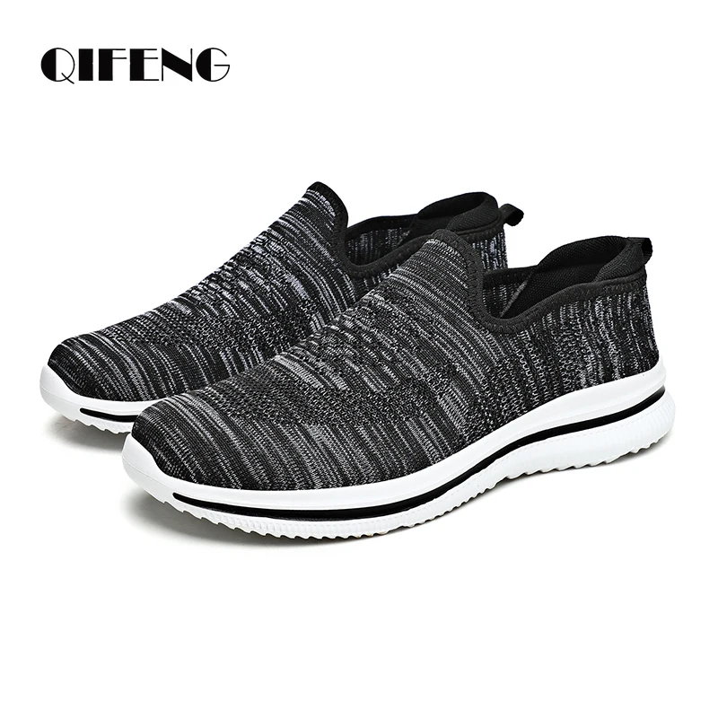 

2023 Large Size Men Slip on Casual Shoes Summer Breathable Mesh Shoes Light Hard-Wearing Footwear Flat Footwear Black Sneakers