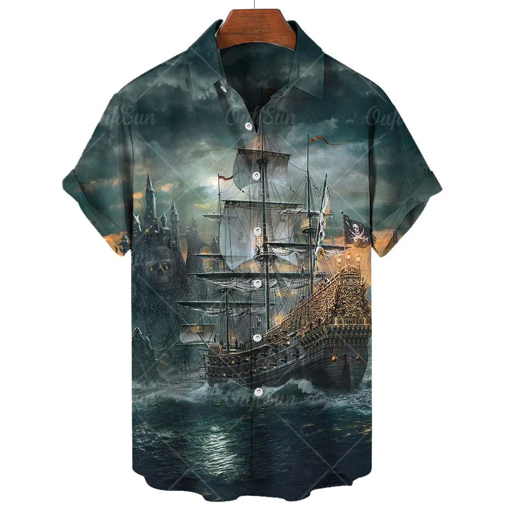 Zomer Heren Shirts Zeilboot 3d Print Casual Mode Hawaiian Shirts Man Straat Knoop Korte Mouwen Oversized Kleding Top T-Shirt