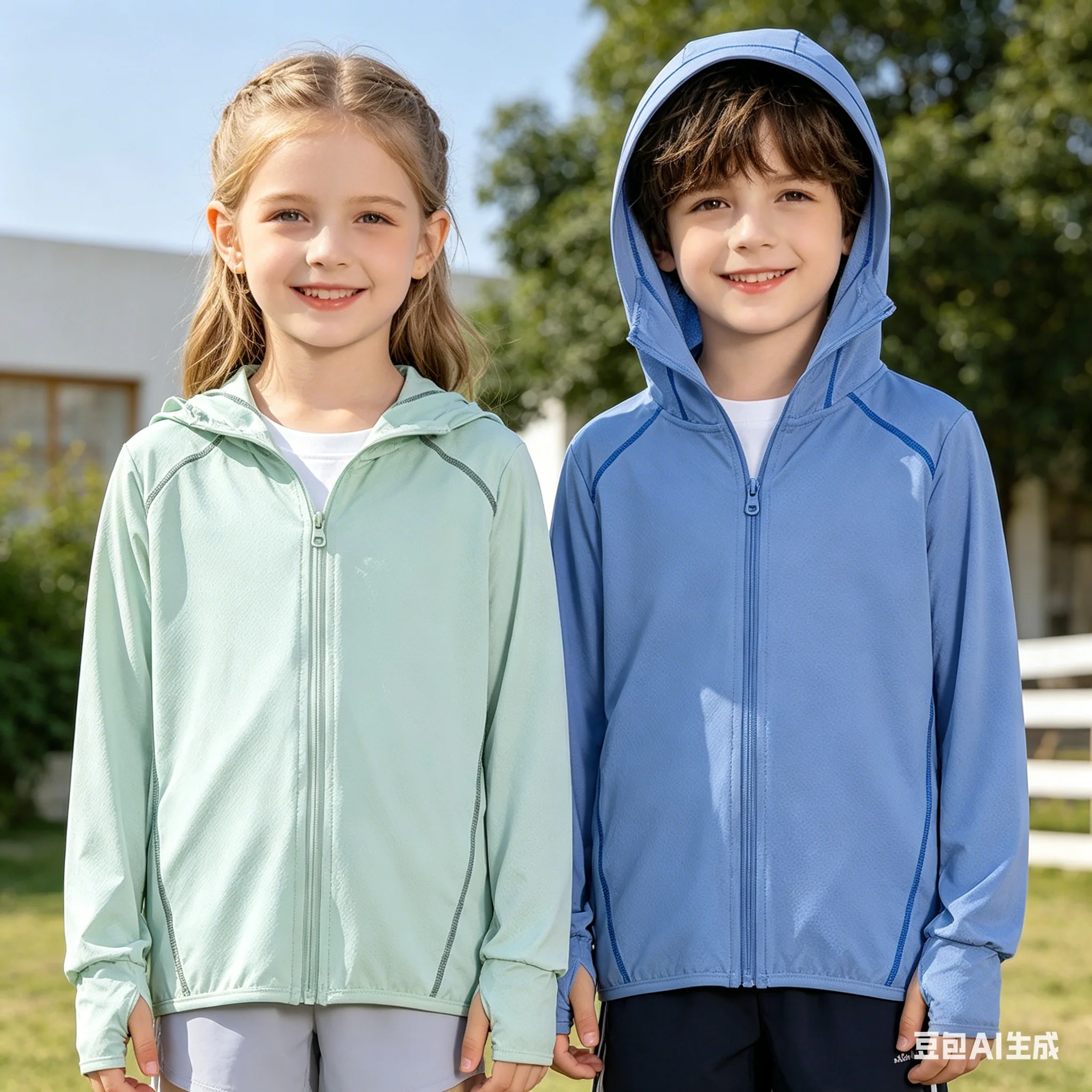 

Kids Cooling Sun Protection Hooded Jacket Breathable Lightweight Zip Up Top Boys Girls Cycling Running Outdoor Activities Summer