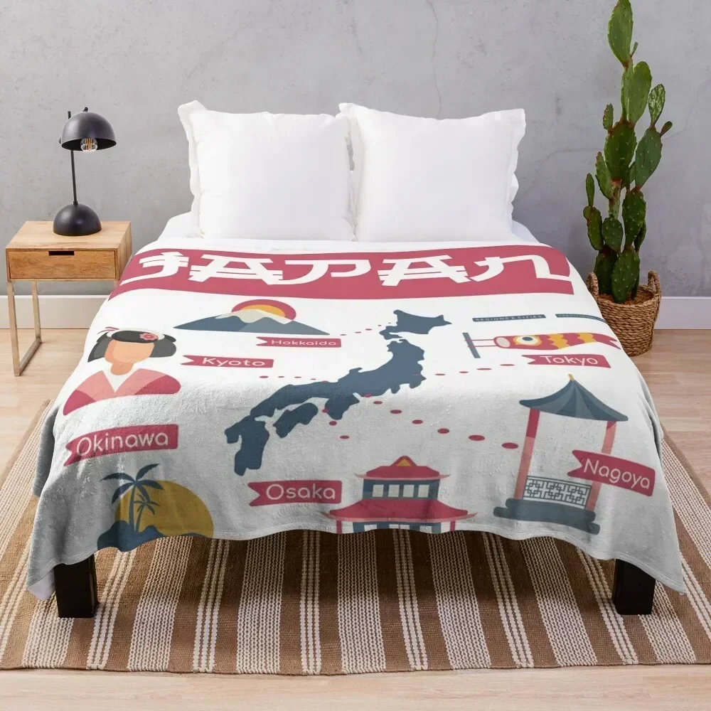 Japan Map Guide Throw Blanket Spring Fall Cozy Throw Blanket for Couch
