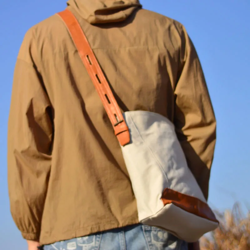 AETOO Vintage cowhide spliced canvas Tote bag large capacity simple casual shoulder men's bag