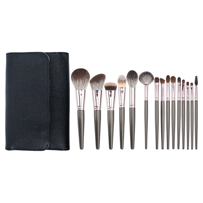 Ensemble de pinceaux de maquillage naturels professionnels, surligneur en poils de chèvre, fard à joues, fond de teint, outils de beauté, 15 pièces