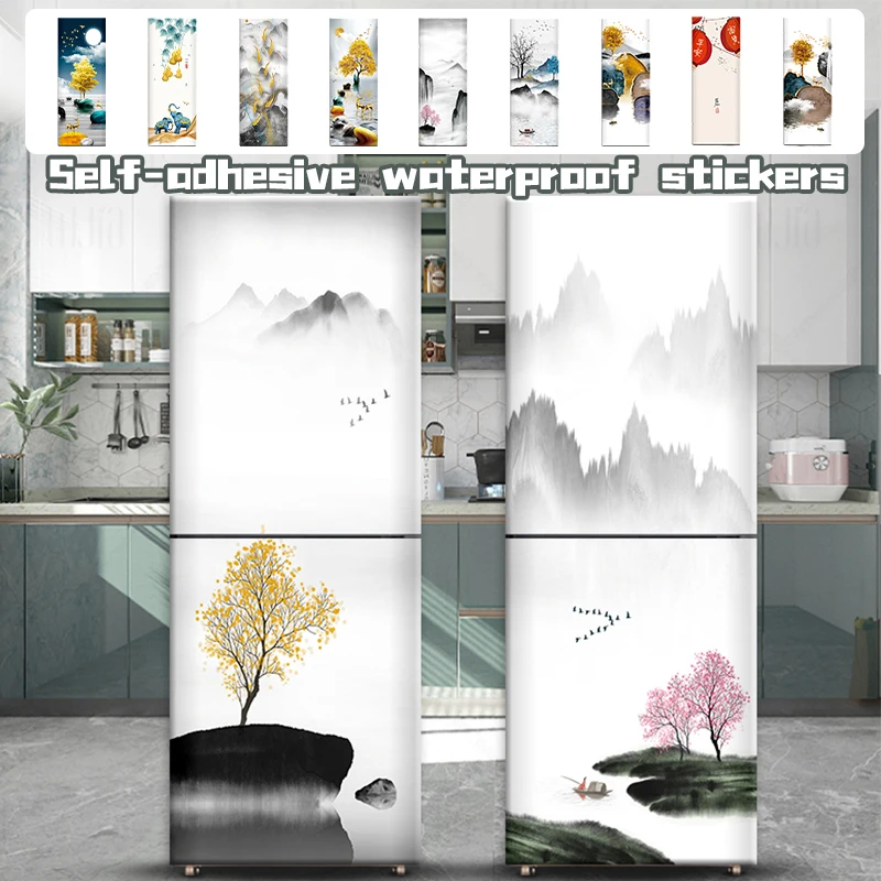 Retro Style Zen Landscape Refrigerator Sticker Waterproof Self-adhesive Renovation Stickers Chinese Ink Painting Door Stickers - Detail 1