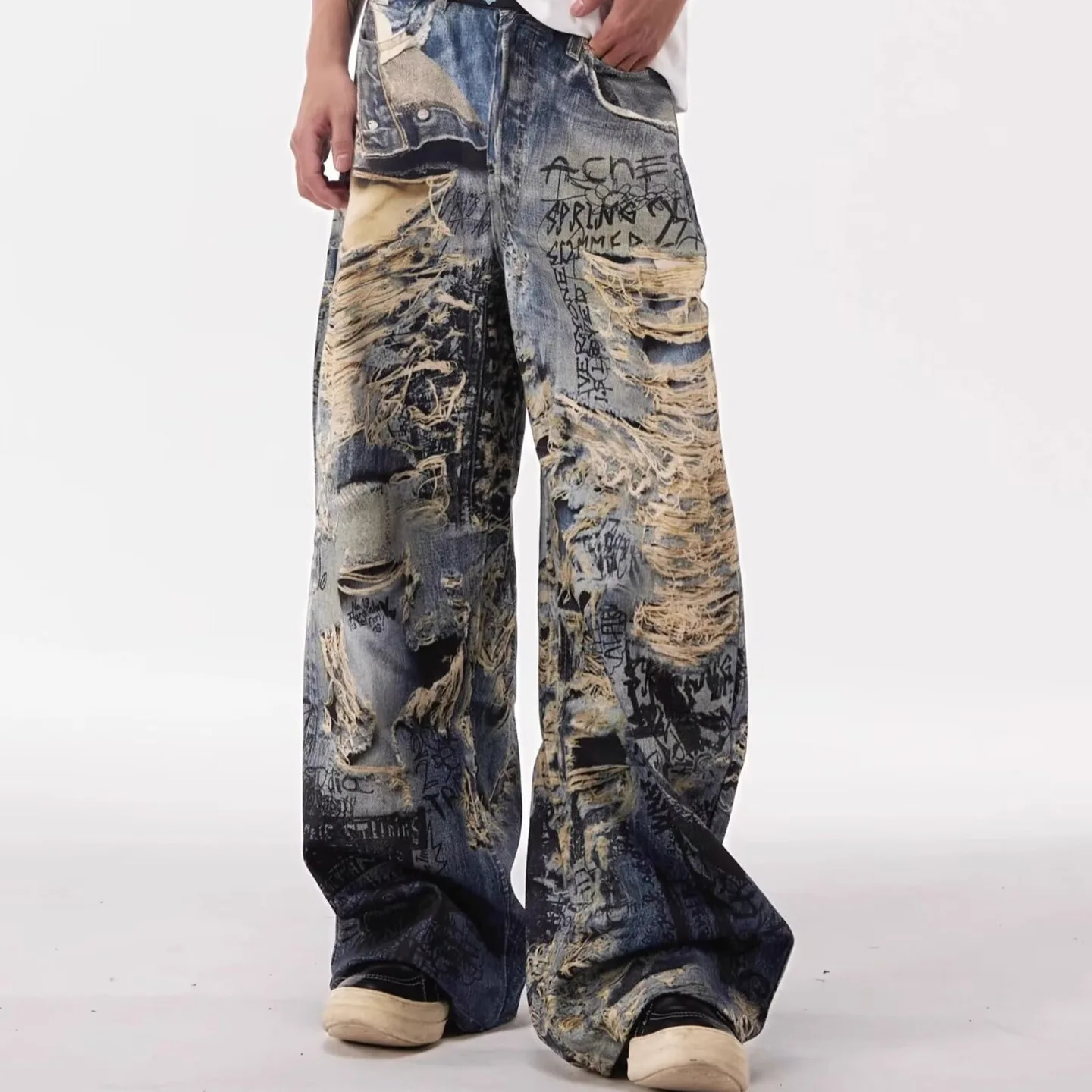 Jeans men 2026 new American street niche design straight tube loose wide leg pants men