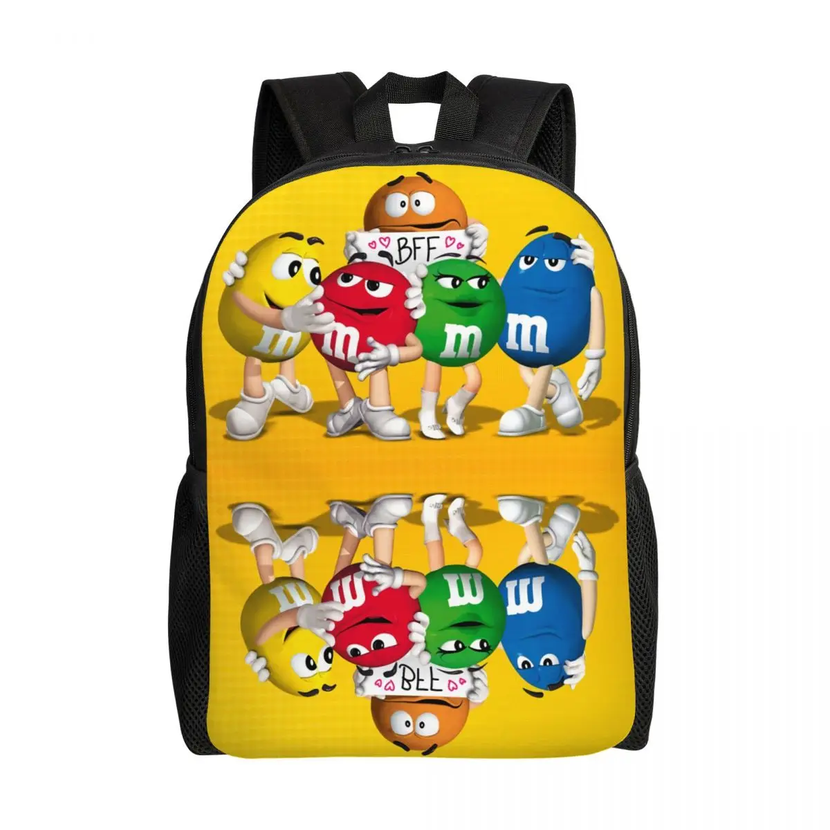 Customized Cartoon M&M'S Ideas Backpacks Men Women Casual Bookbag for School College Funny Candy Chocolate Bags