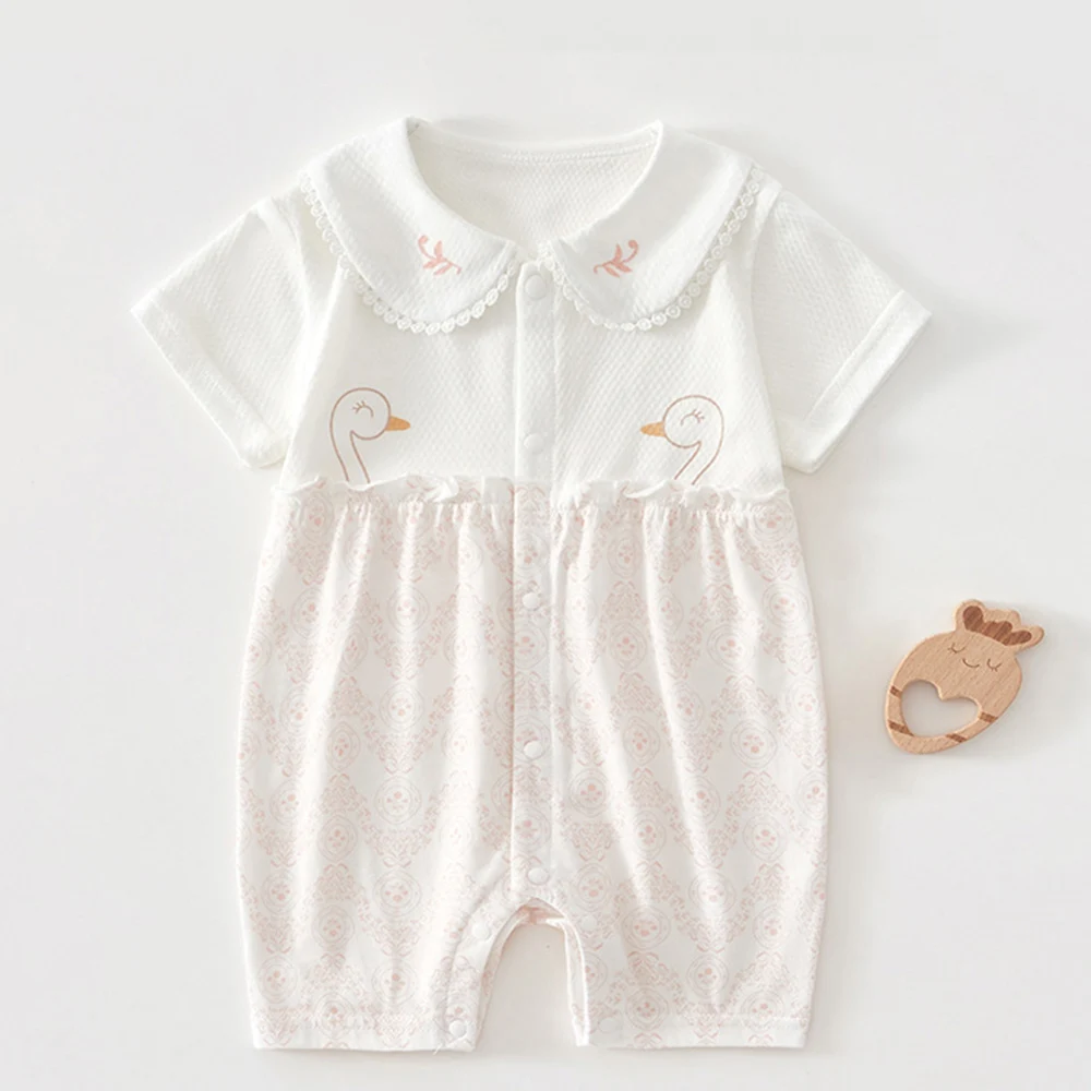 

Baby Girl Rompers Summer Cotton Short Sleeve Peter Pan Collar 1st Birthday Infant Clothing Newborn Jumpsuit Wholesale