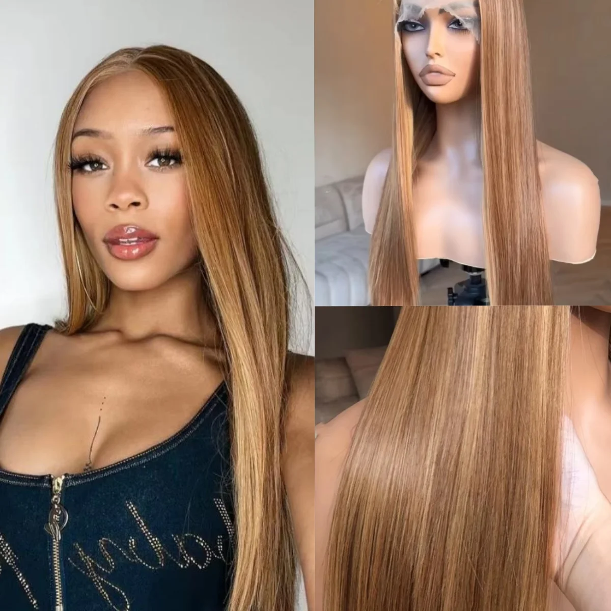 

Прямой парик Ombre длиной 32 дюйма, 13x4 HD, синтетические парики спереди, предварительно выщипанные из женских оригинальных заводских дешевых париков