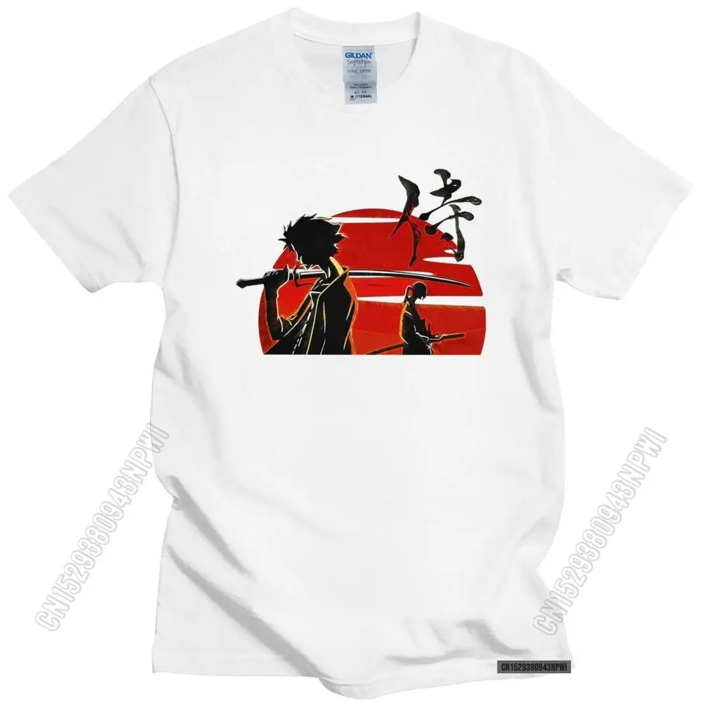 Cool Samurai Champloo Tshirt Men Soft Fabric Mugen Jin Shirt Anime Manga Tee Tops Loose Fit Pure Cotton T-Shirt Merchandise