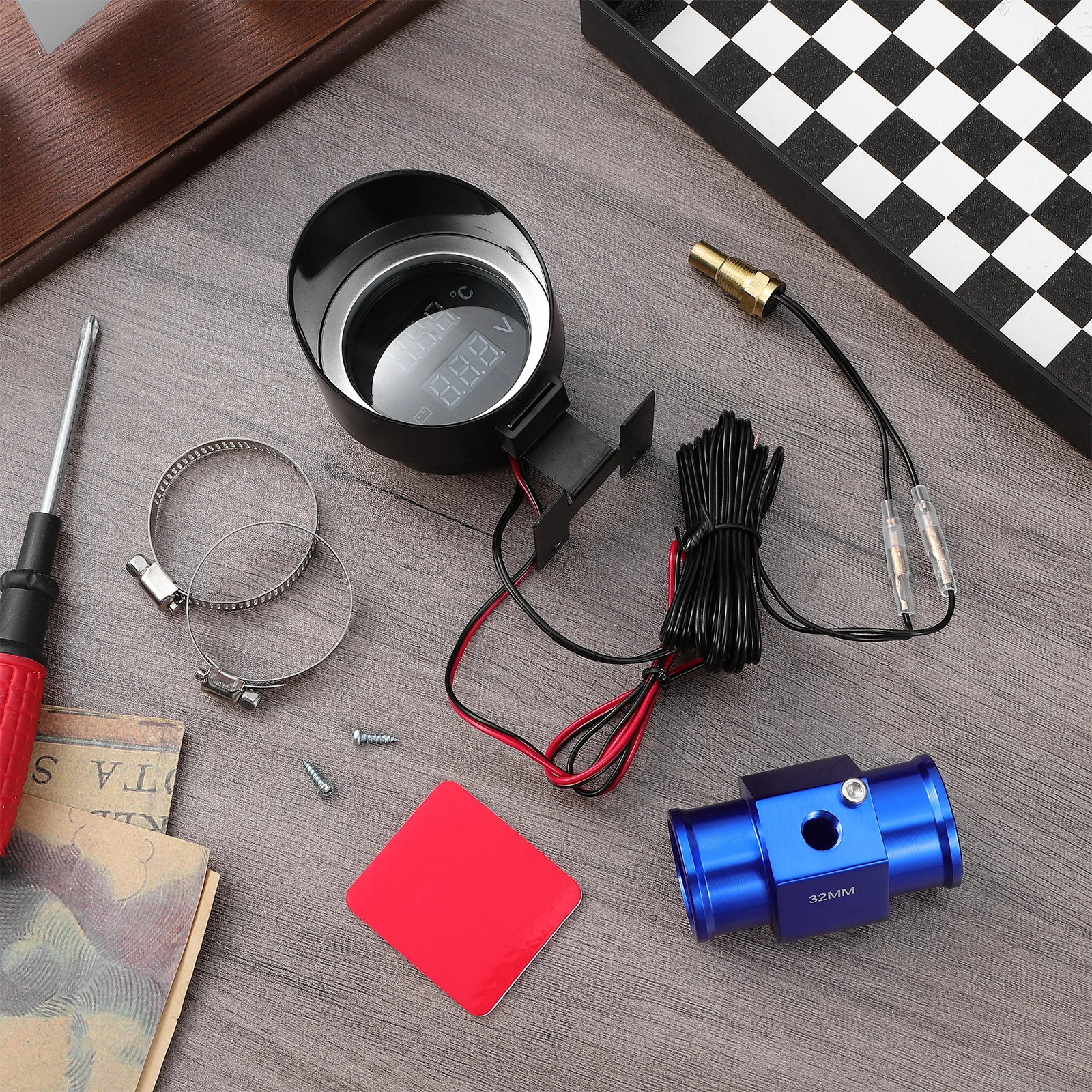 

Vehicle Water Temperature Gauge Dual Function Voltmeter Compact Design Easy Installation for Cars Trucks Motorcycles