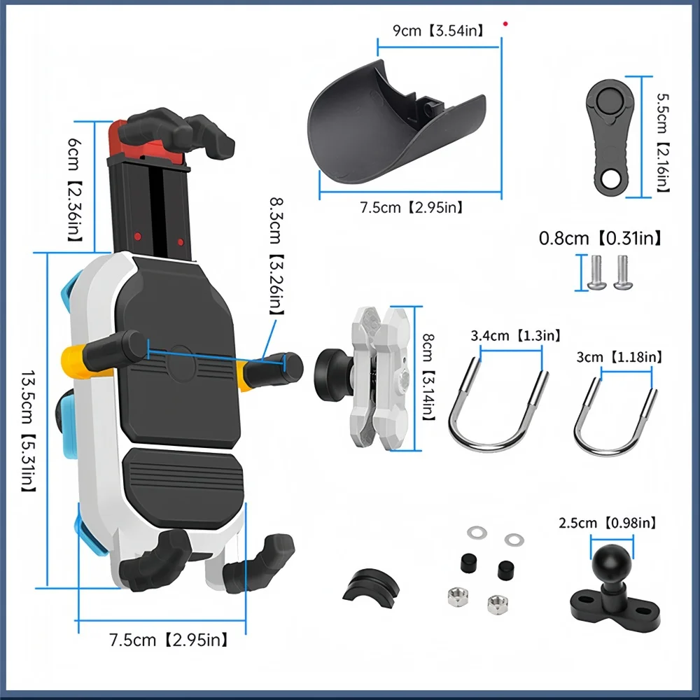 ‌Shock Absorbing Motorcycle Handlebar Mount - 360° Rotation Phone Holder for 4.7-7.2