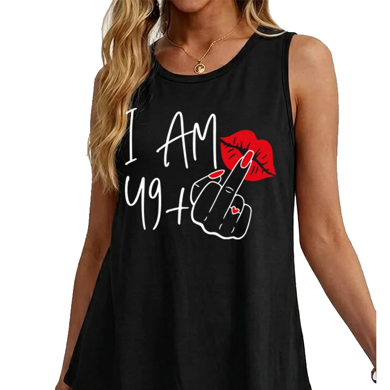 Womens 49 Plus Middle Finger Tank Top 50th Birthday Gift for Women Sleeveless Vest Classic Graphic 49+1 Retro Design Tanks