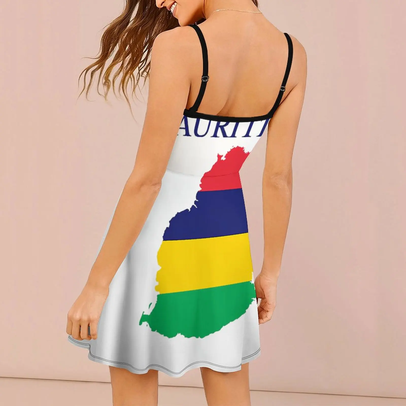 Mauritius Map Flag Women's Sling Dress Humor Graphic Suspender Dress Classic Exotic Woman's Clothing  Vacations