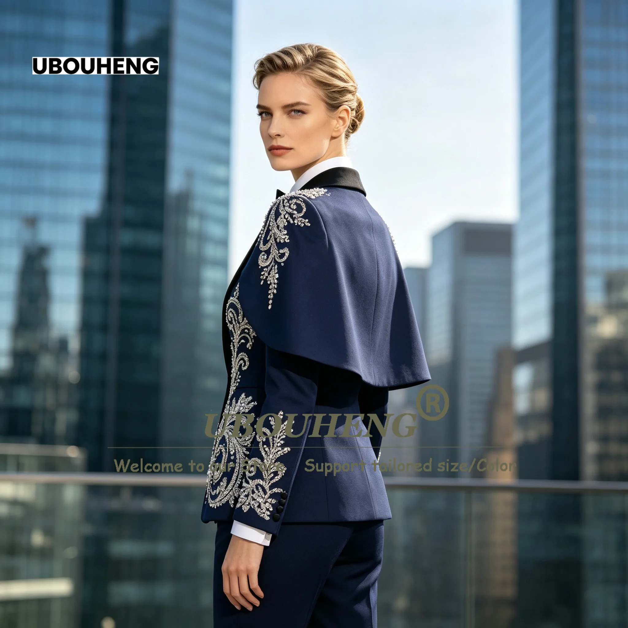 Twinkling Beading Sequin Women Tuxedo Suit Slim Fit Single Breasted Prom Blazer WIth Cape Customized Bride's Mother Dress Luxury
