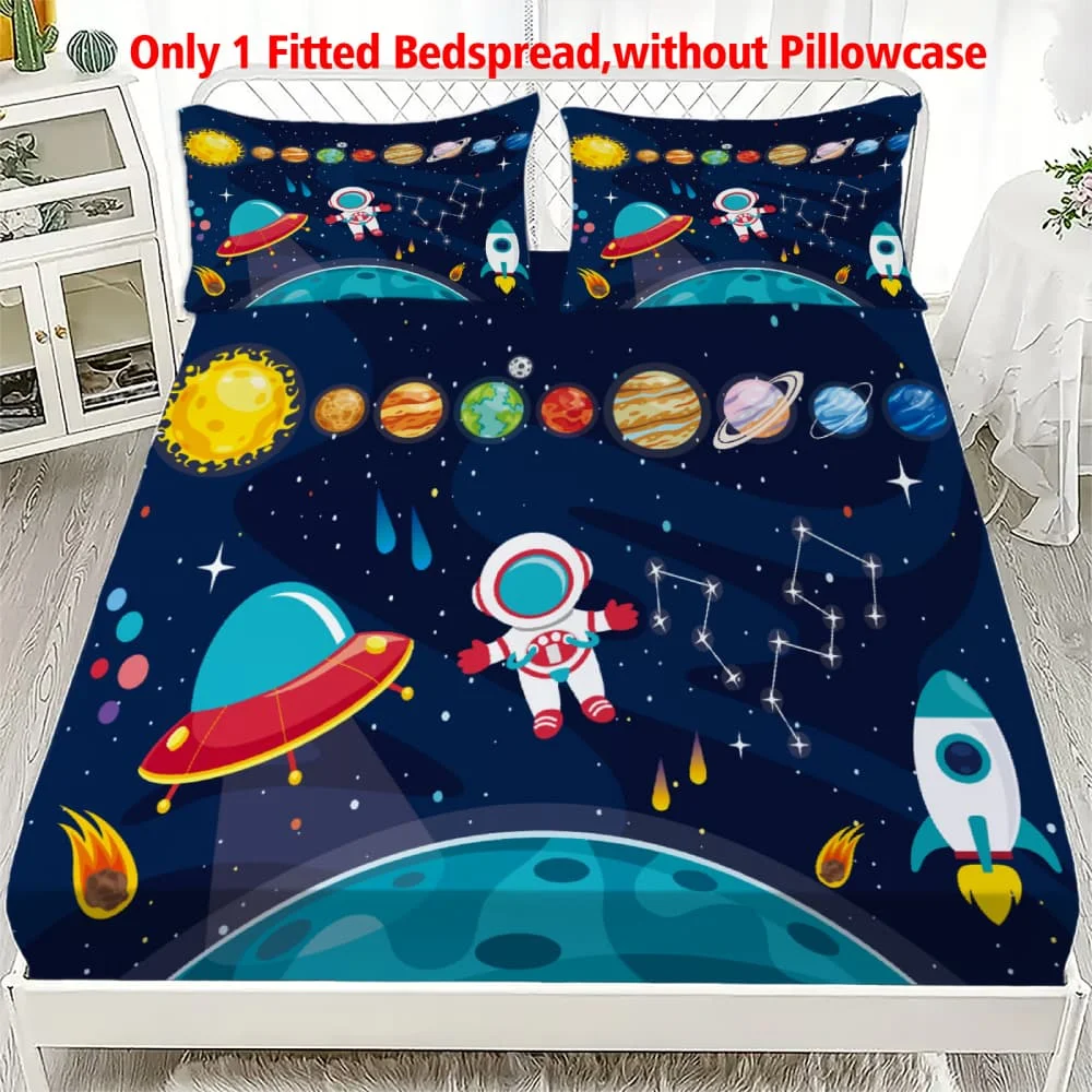 1 Stück Cartoon-Weltraum-Astronauten-Motiv Spannbettlaken mit Tiefen Taschen, Elastischer Matratzenbezug für Einzel-, Doppel-, Queen- und King-Size-Betten, Schlafzimmer-Dekoration