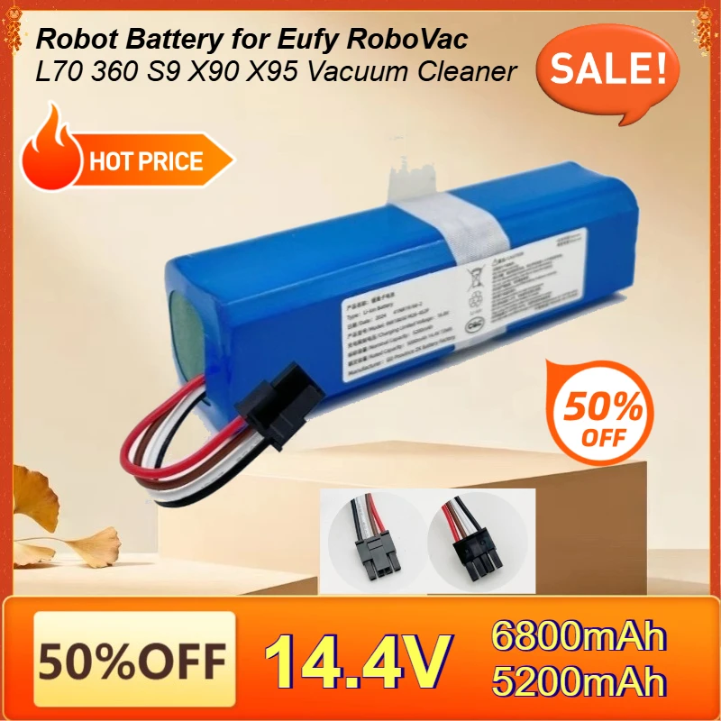 

14.4V 5200mAh/6800mAh Robot Battery for Eufy RoboVac L70 360 S9 X90 X95 Vacuum Cleaner High Quality Rechargeable Battery