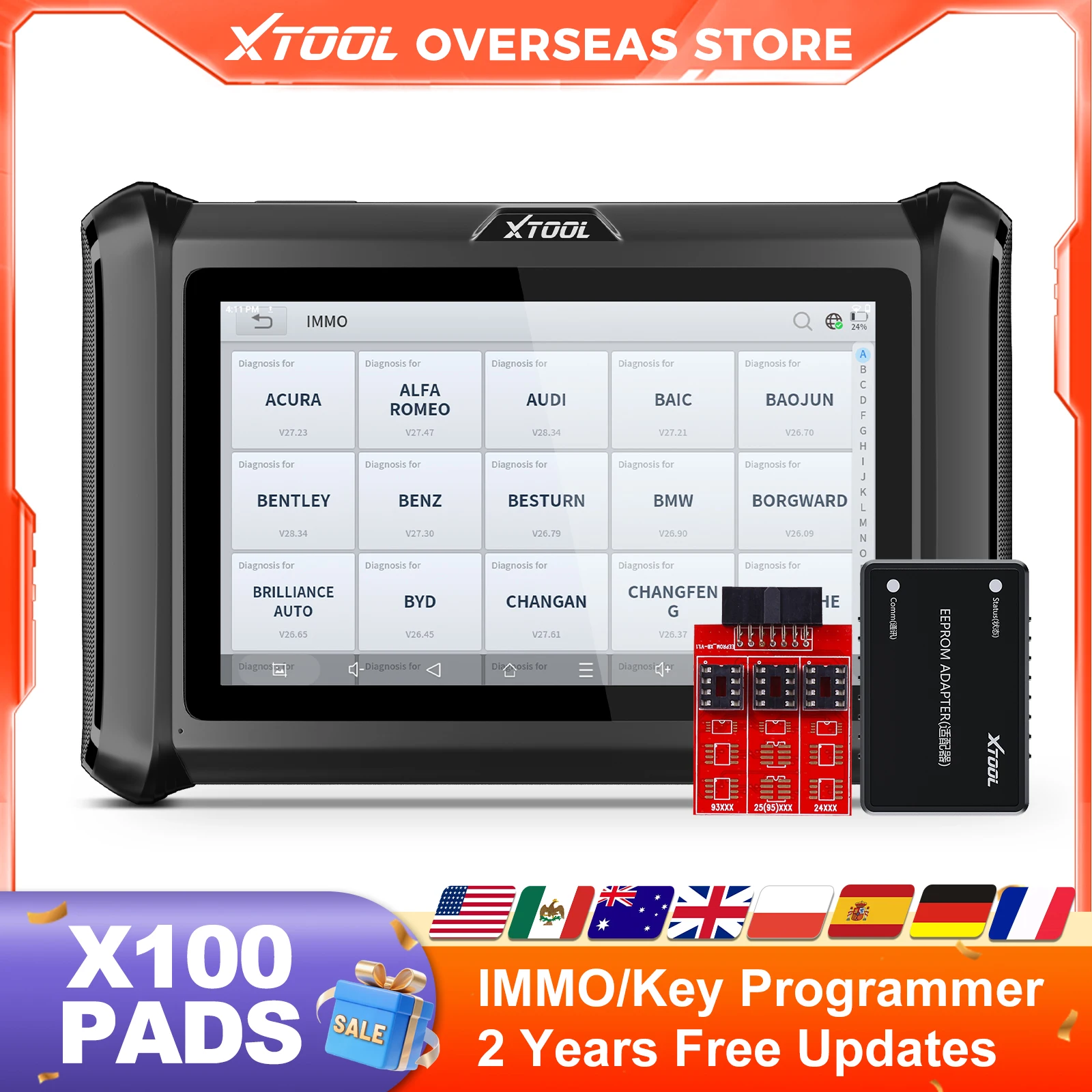 XTOOL X100 PADS V2.0 programmeur de clé Scanner automobile IMMO lecture écriture puce toutes les clés perdues outil de Diagnostic OBD2 avec CANFD DOIP