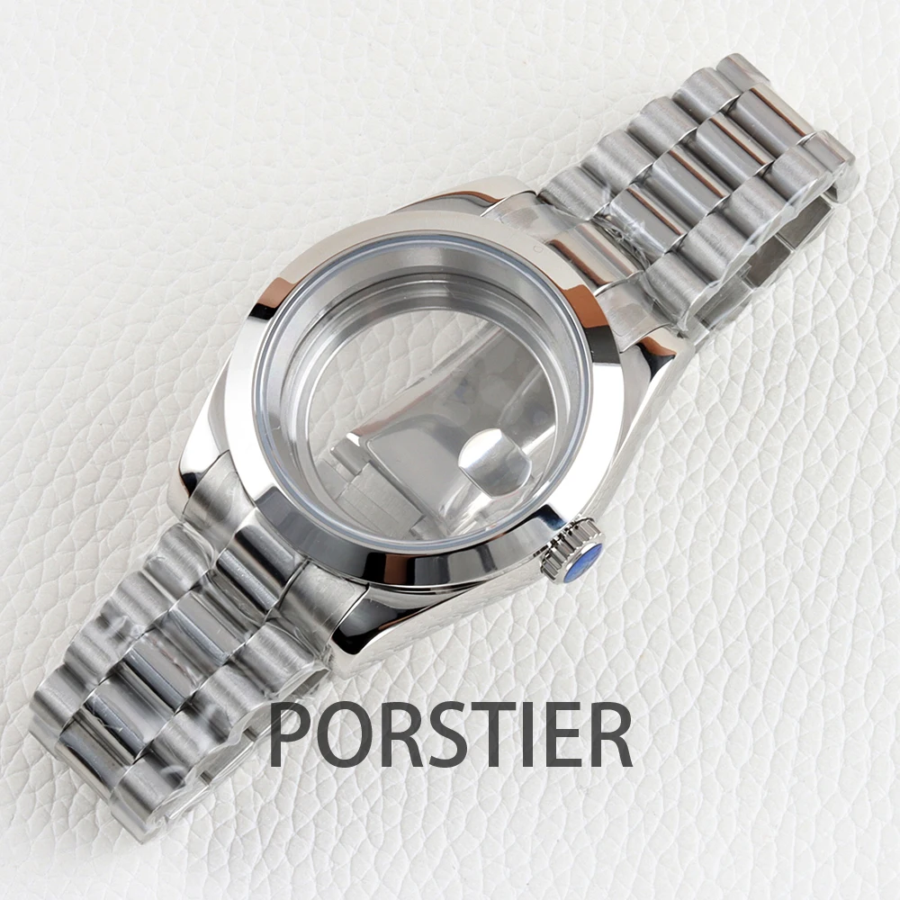 

36MM/39MM NH35 Silver Watch Case Sapphire Crystal Waterproof For NH35 NH36 Movement 28.5mm Dial Datejust Presidential Bracelet