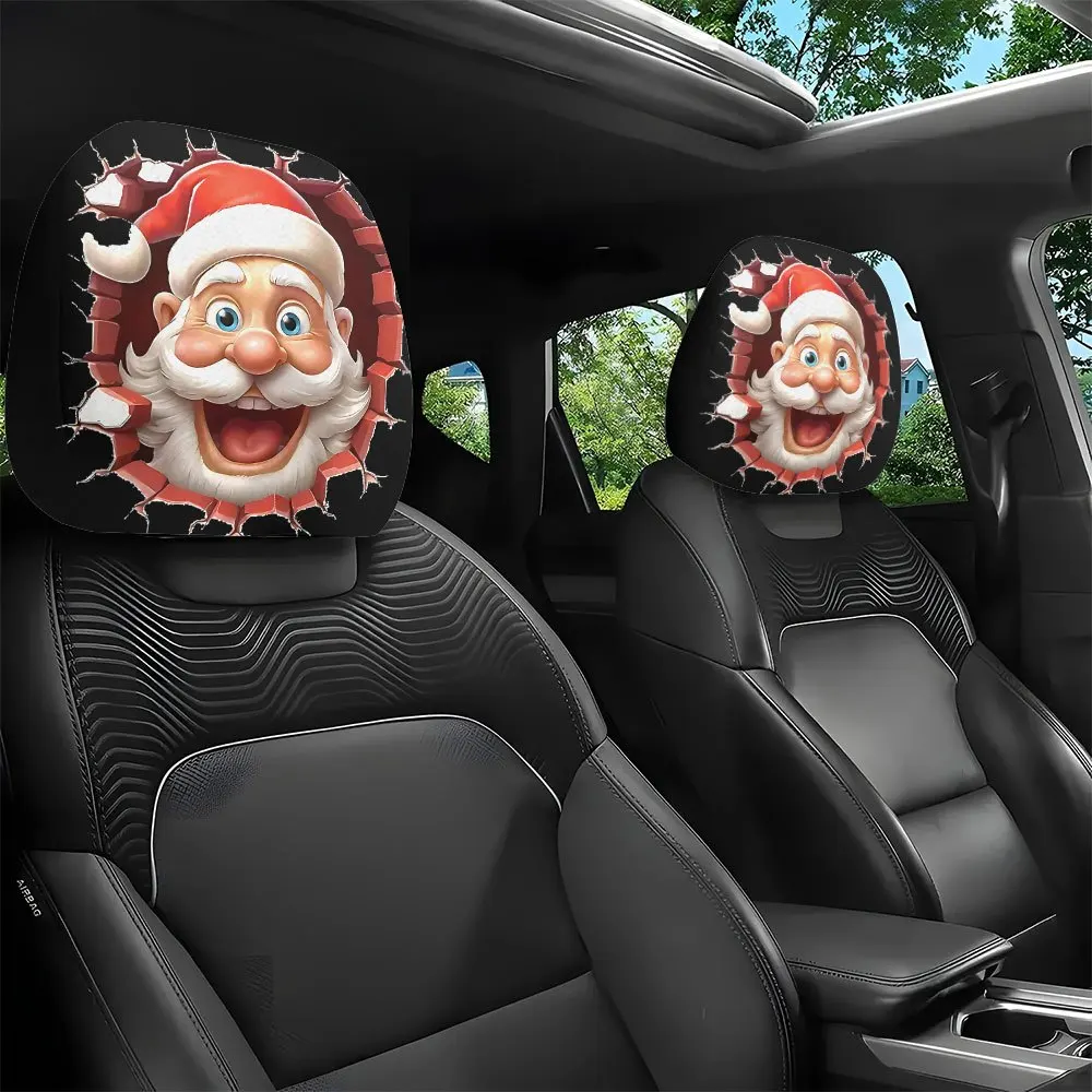 2Pcs Headrest Covers Car Funny 2Pcs Headrest Covers Horror A pair of clothes, funny and happy Santa Claus breaks through the
