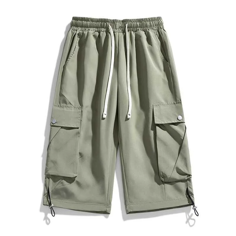 

2024 Man Pants Shorts for Boys, Summer Ice Thin Workwear, Cropped Pants, Straight Leg Loose Pants