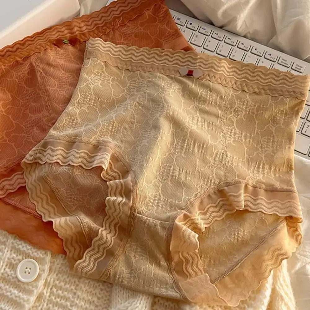 

Comfortable High Waist Lace Mesh Panties Cotton Crotch Sweet Seamless Briefs Lingerie Underpants Women Underwear Women