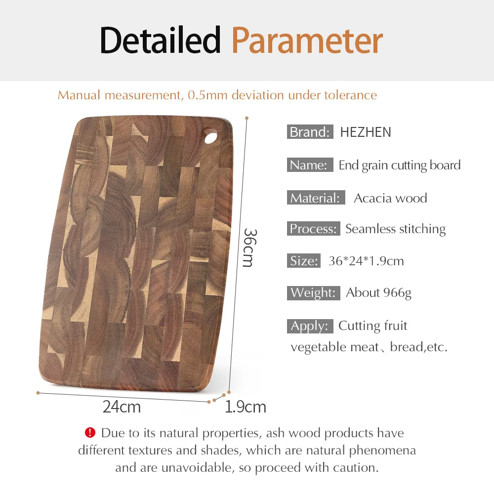 HEZHEN Cutting Board 36x24x1.9cm Darkwood Acacia Wood Splicing Kitchen Hangable Double-sided UseChopping Board