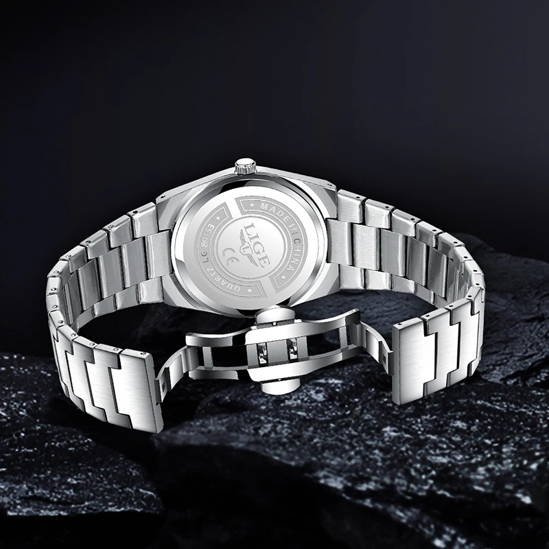 LIGE simple Men's watches waterproof luminous fashion business clock stainless steel strap quartz watches for men reloj hommes