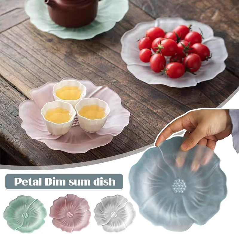 

2Pcs Chic Frosted Glazed Pot Bearing Holder Aesthetic Flower Petal Dry Brew Table Tea Tray Fruit Plate Chinese Tea Set Ornaments