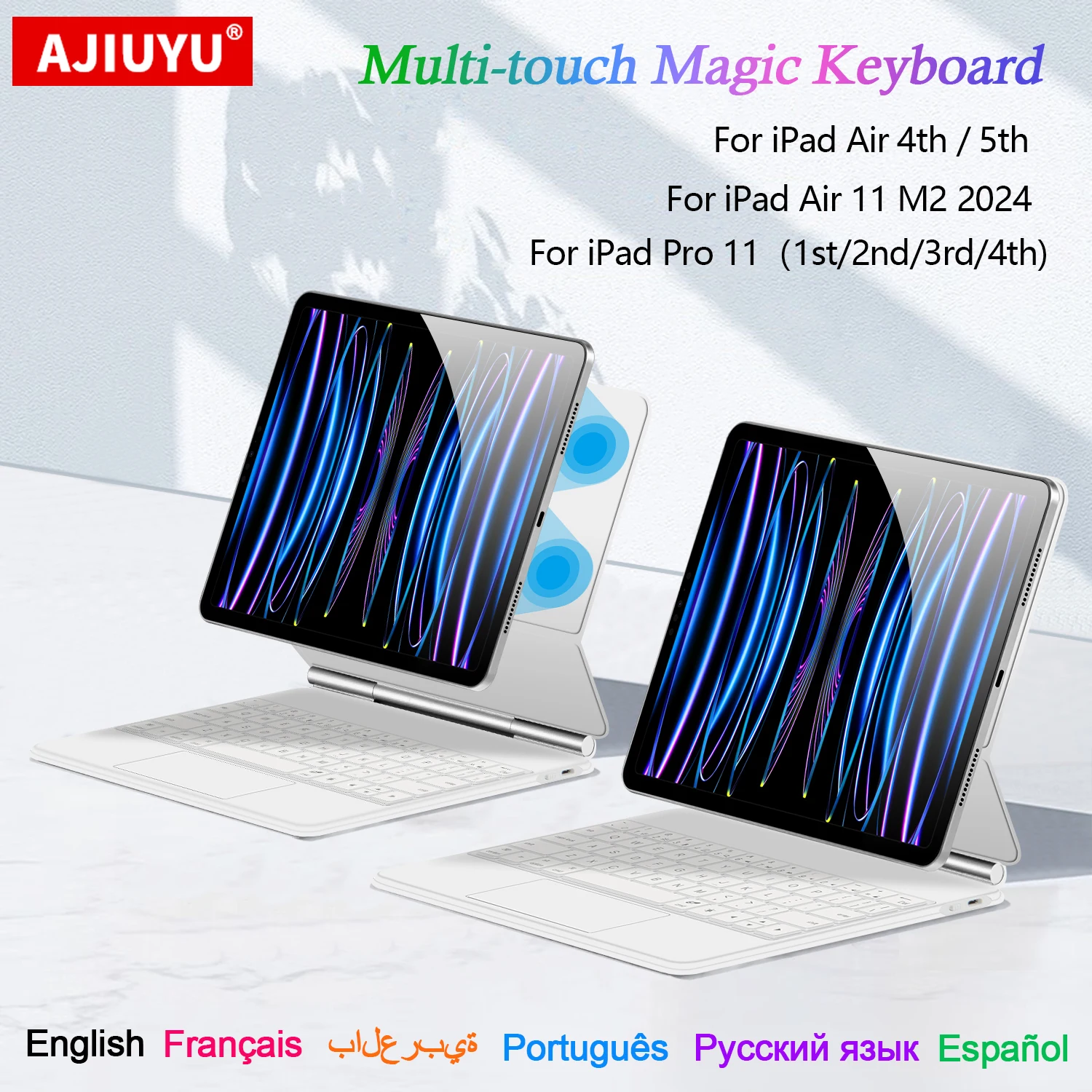 

For iPad Air 11 Inch (M2) 2024 Air 5th 4th iPad Pro 11" 4th 3rd 2nd 1st Gen Magnetic Keyboard Magic Multi-Touch Trackpad Cover