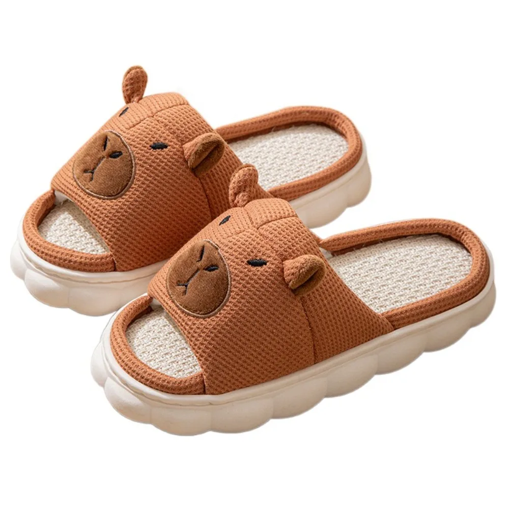 

Милые мягкие теплые тапочки с капибарой, домашняя одежда, бесшумные льняные тапочки с капибарой, зимние шлепанцы с героями мультфильмов на толстой подошве, мужские шлепанцы с капибарой