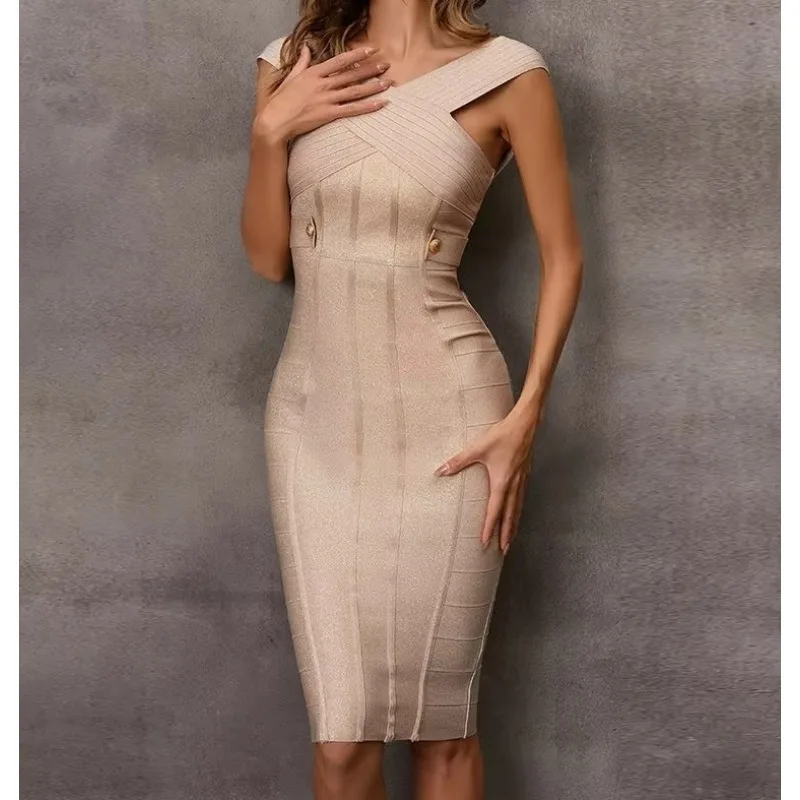 Women Elegant Bandages Dress New Sexy Sleeveless Bodycon Clothes Club Party Celebrity Dresses