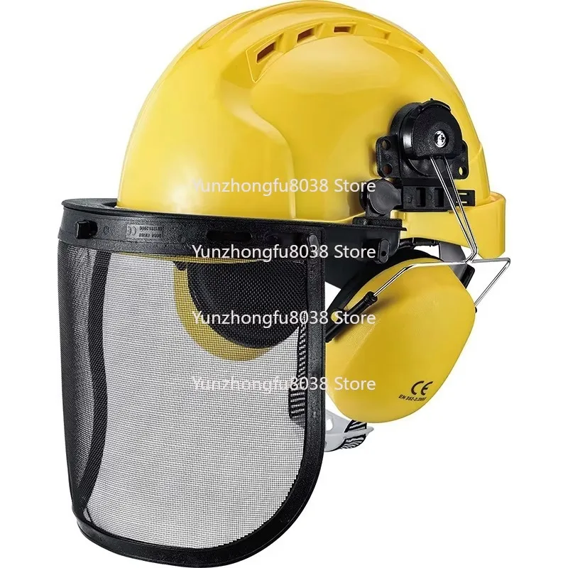 Hot Sale Industrial Construction Hard Hat Hard Hat Set with Face Mask Black Mesh Sun Hat and Adjustable Earmuffs