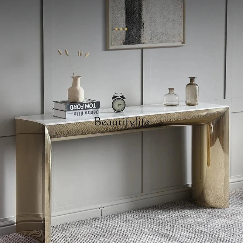 

Light Luxury Delifeng Stone Plate Console Door Wall Metal Stainless Steel Console Table