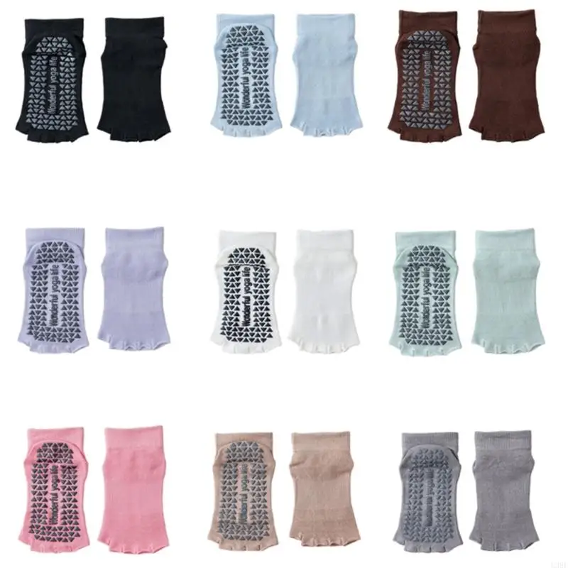 

L38E Toe Separator Yoga Socks Nonslip Silicone Dots Quick Dry Cotton Fabric Pilates Ballet Training Toeless Socks for Women