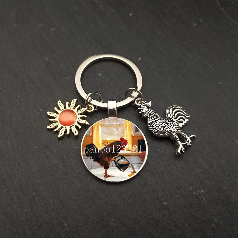 hotFlower chicken rooster keychain oil painting chicken cabochon glass pendant animal keychain chicken car DIY keychain jewelry